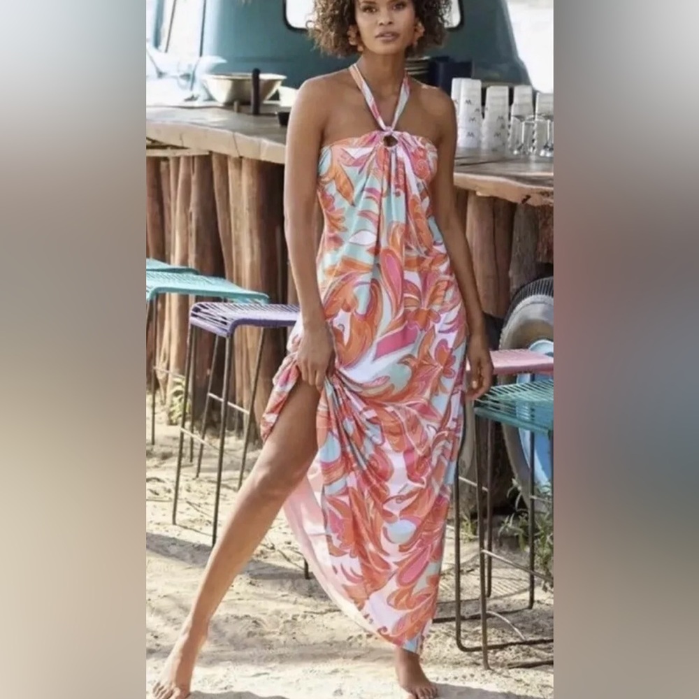 BOSTON PROPER Halter Maxi Tropical Print Dress size S NWOT